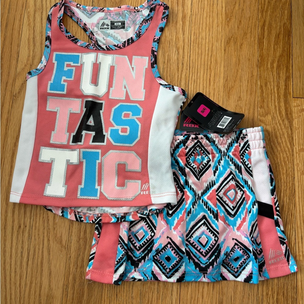 RBX Girls' 'FUNTASTIC' Pink & Turquoise Athletic Tank and Skort Set - Size 4